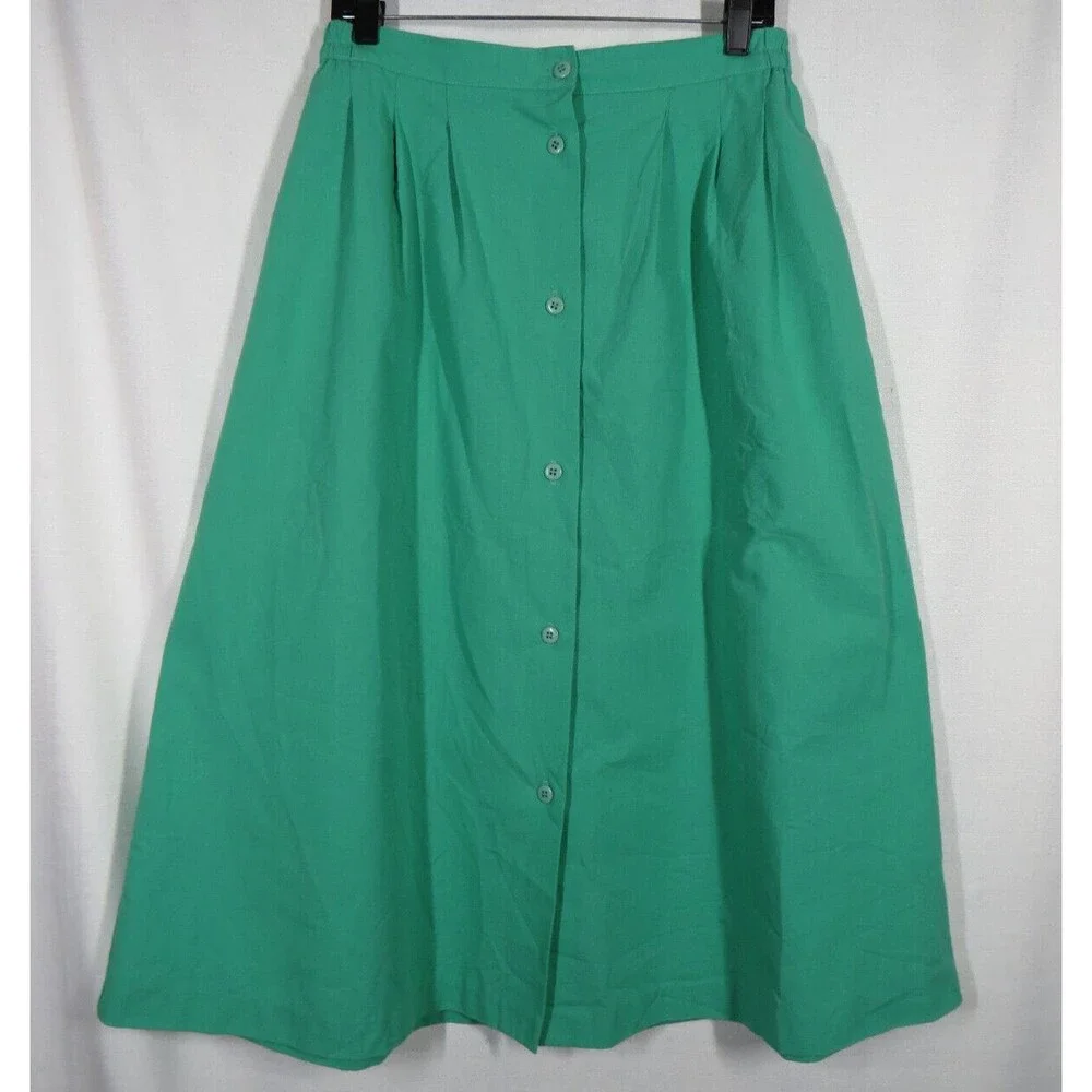 Vintage Catalina USA Made Seafoam Green Button Front Woven Midi Skirt Size 16
